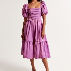 NWT Abercrombie and Fitch Emerson Poplin Puff Sleeve Midi Dress